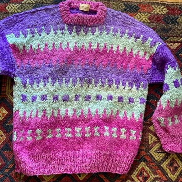 Handmade in Chile slouchy oversized chunky hippie sweater wool jumper - Picture 5 of 16